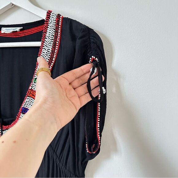 Poupette St Barth Mini Black Dress Cover Up Beaded One Size - Picture 4 of 8